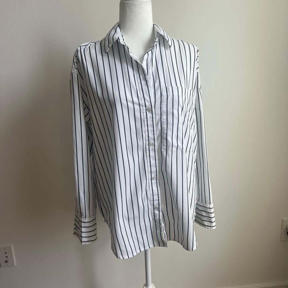 Abercrombie & Fitch Oversized‎ Poplin Button-Up Shirt XS Navy Pinstripe Collared